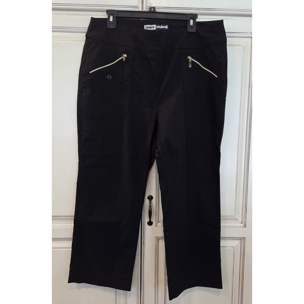 Jamie Sadock Crop Golf Pants Black Sz 18 Gold Zippers Stretch Pull On